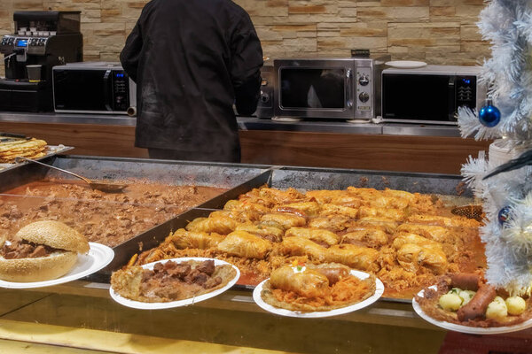 Budapest, Hungary food market with local vendors at Christmas at St Stephen square.