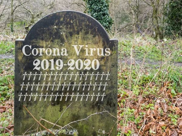 Coronavirus Covid Surto Mundial Crescente Vítimas Conceito Lápide Uma Lápide — Fotografia de Stock