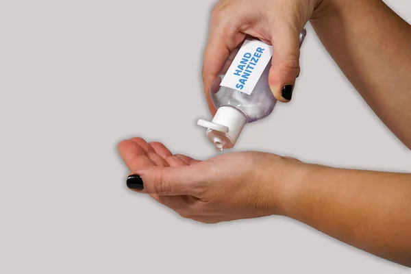 Cleaning Hands Waterless Alcohol Based Hand Sanitizer Antiseptic Gel Female — ストック写真