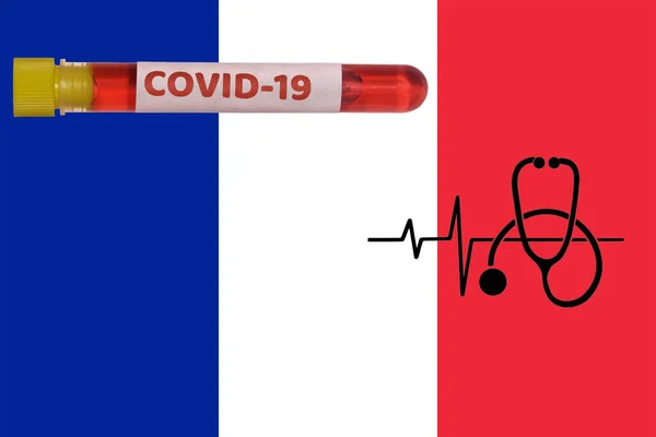 Γαλλία Coronavirus Covid Έννοια Παγκόσμιο Ξέσπασμα Σωλήνας Κενού Αίματος Θετικό — Φωτογραφία Αρχείου