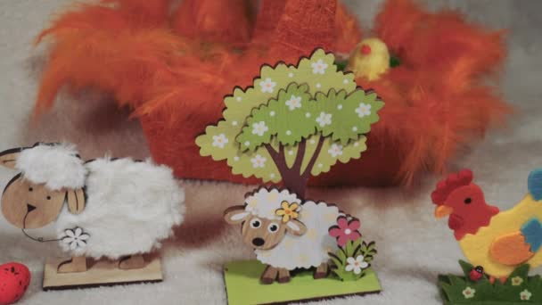 Joyeux Pâques Concept Décorations Colorées Réglage Avec Des Ornements Saisonniers — Video