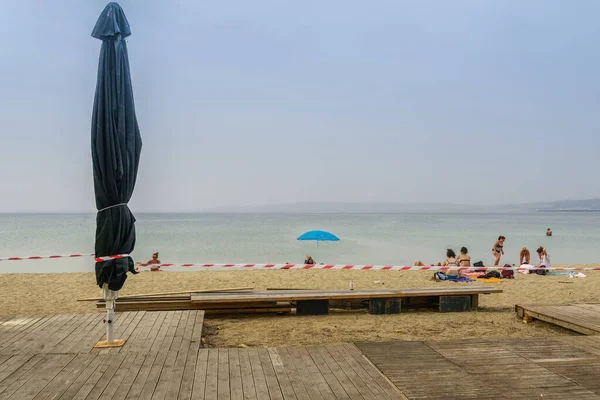 Neoi Epivates Greece Public Beaches Open Summer Season Bathers Sun — Stock Photo, Image