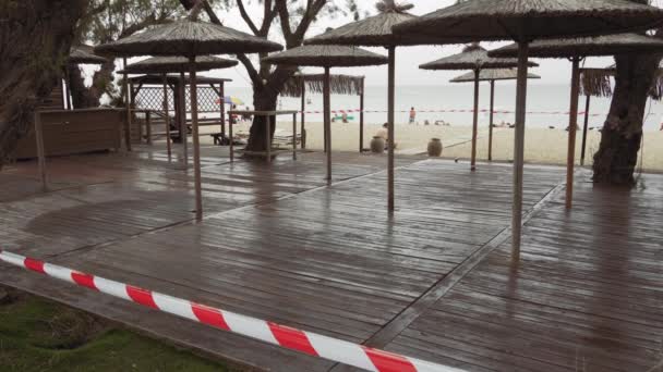 Neoi Epivates Yunani Mei 2020 Bar Pantai Kosong Bersiap Untuk — Stok Video