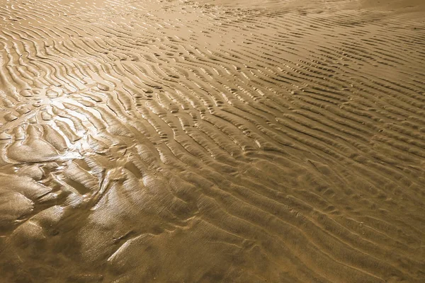 Textura Areia Molhada Praia Com Areia Amarela Maré Baixa Pôr — Fotografia de Stock