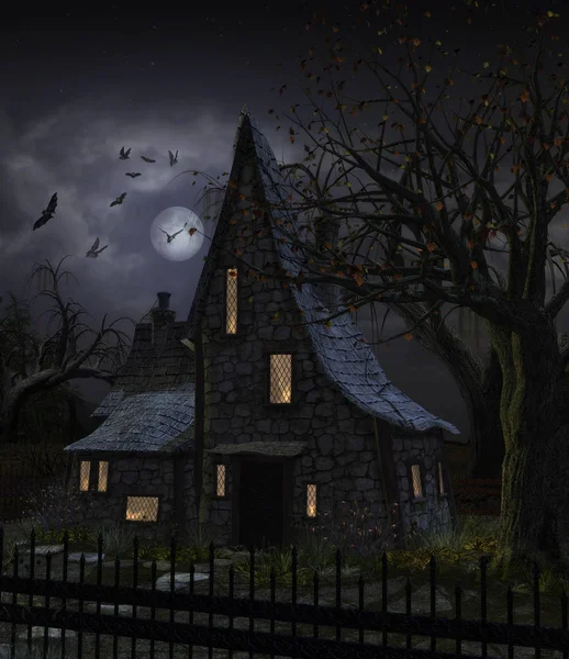 무서운 유령의 집 풀 문 — 스톡 사진
