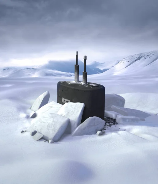 Submarino atravesando el Polo Norte Hielo —  Fotos de Stock