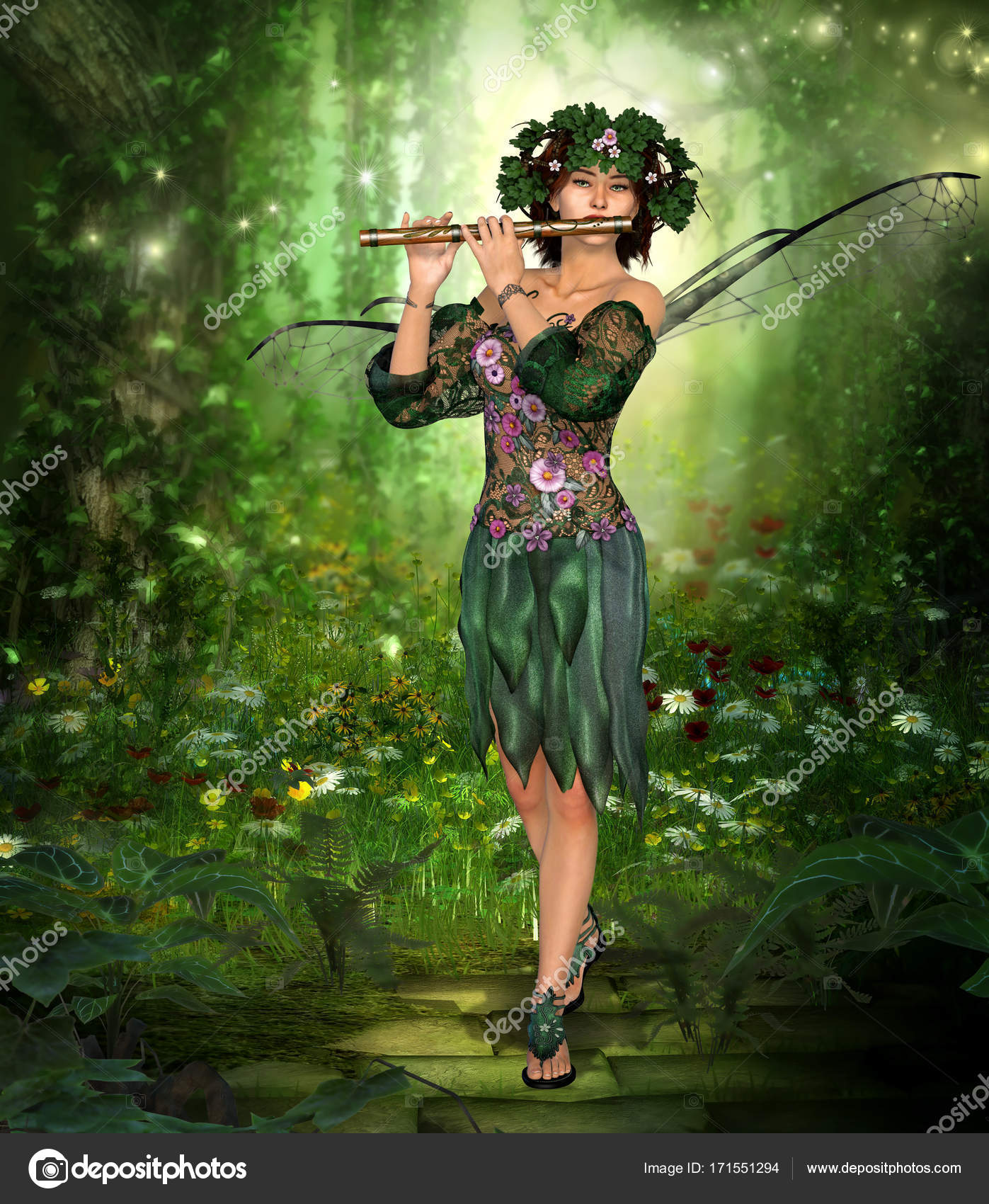 Charming Fairy Playing the Flute Stock Photo by ©ratpack2 171551294