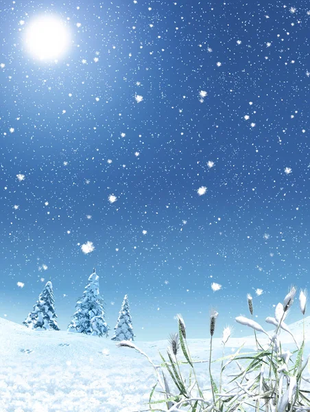 Очаровательный зимний пейзаж со снегопадом — стоковое фото