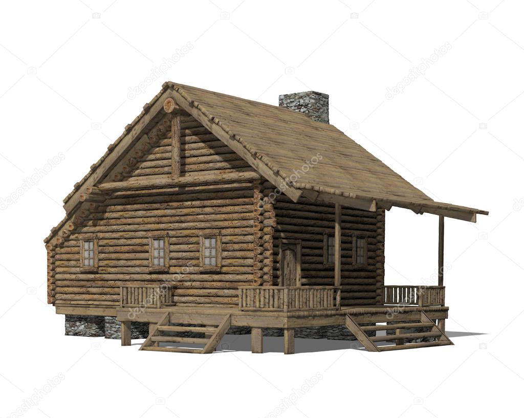 Cozy Wooden Cabin Isolated on White