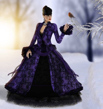 Kışın yürüyen güzel kadın kuş saatler