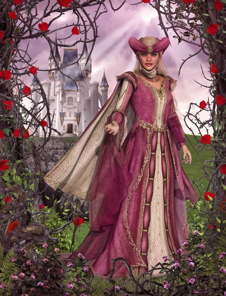 Tündér mese hercegnő Csipkerózsika kastély Rózsa — Stock Fotó
