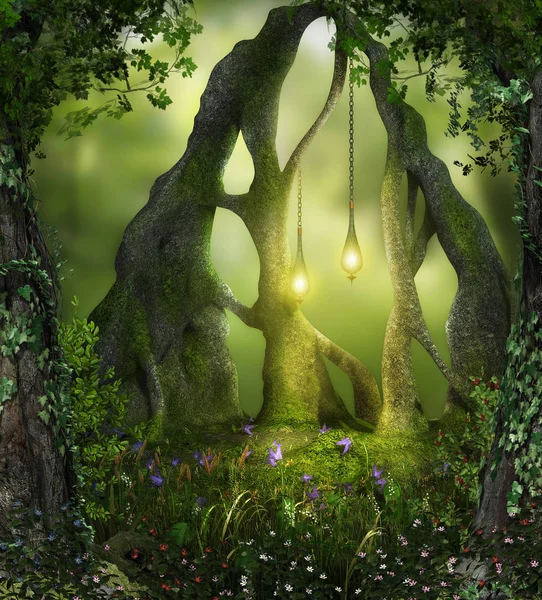 Magical Forest Fairy Lights — Stock Photo, Image