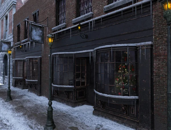 Christmas Morning Victorian Store Front Facade — Stock Photo, Image