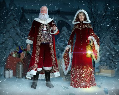Noel akşamında Bay ve Bayan Noel Baba 'yı büyülemek. 