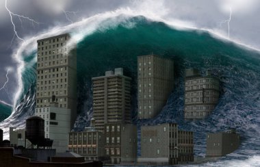 Tsunami dalgası kostal kasabayı vurdu.