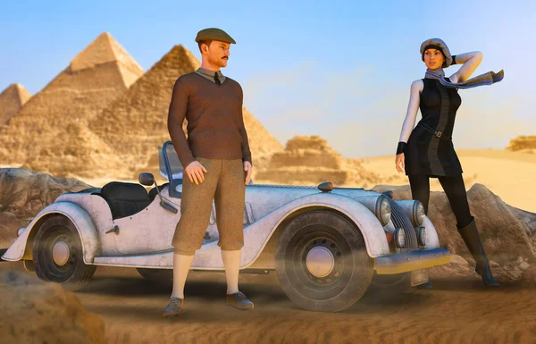 Young couple aristocratic luxury travelers in 1940s Egypt — 스톡 사진