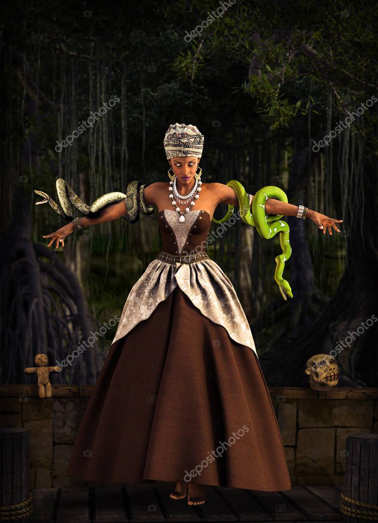 Hermosa Reina Vud con serpientes, realizando un ritual m gico en una ...