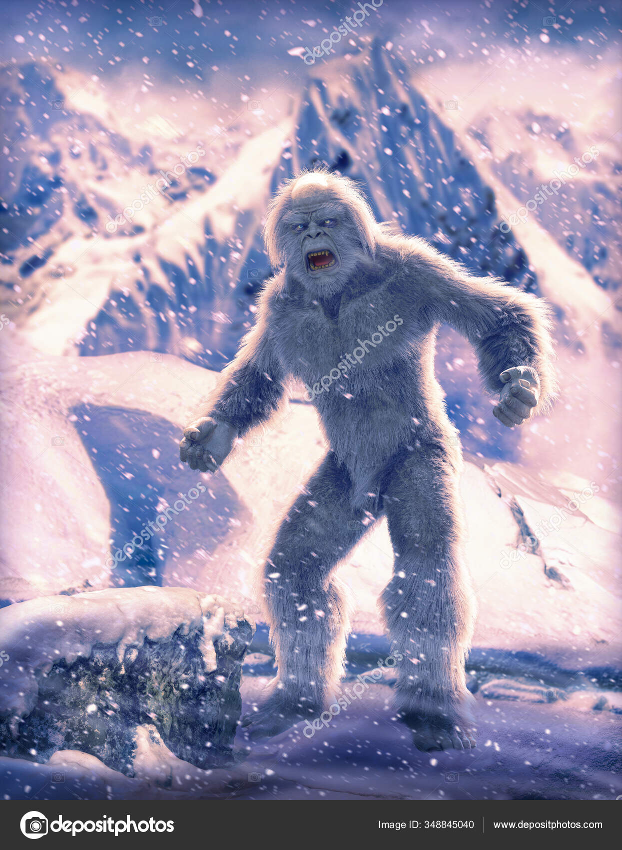 Legendary Yeti Wild Snowman Frozen Himalayan Mountains Render Stock ...
