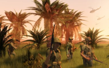 Amerikan hava saldırısı hafif piyade birliği Vietnam savaşı sırasında devriye geziyordu..