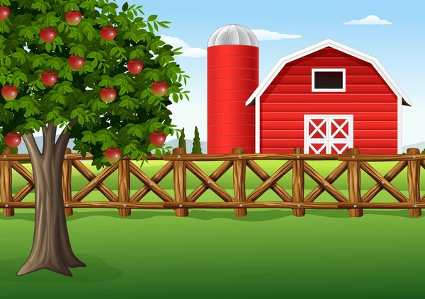 Árvore de maçã na fazenda — Vetor de Stock