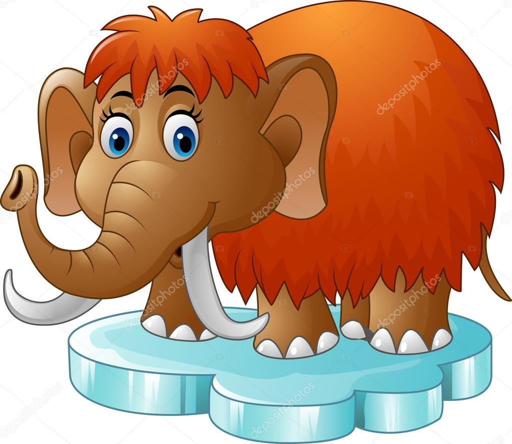 Cartoon mammoth standing on floe