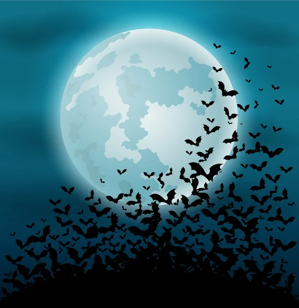 Fond nuit Halloween avec chauve-souris et pleine lune — Image vectorielle