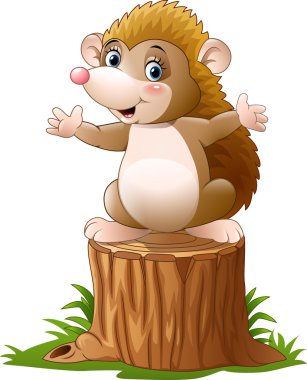 Sevimli kirpi karikatür ağaç kütüğü