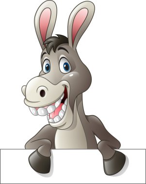 Cartoon funny donkey holding blank sign clipart