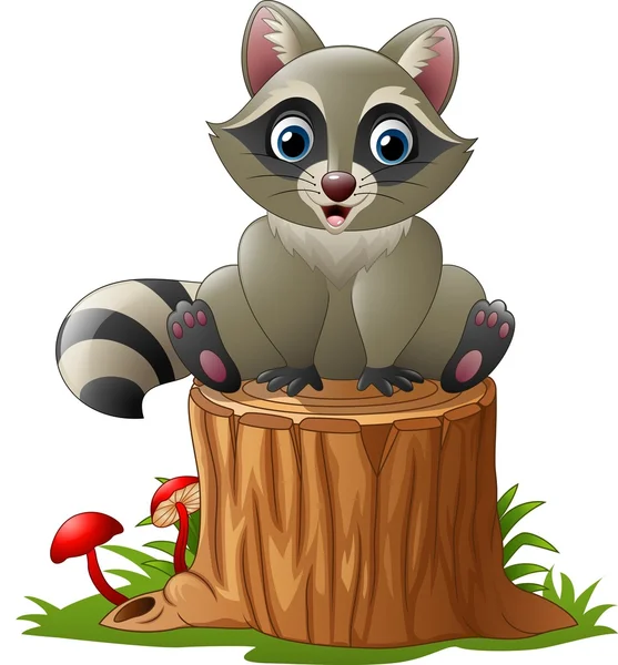 Cute raccoon on the tree log — Stock Vector