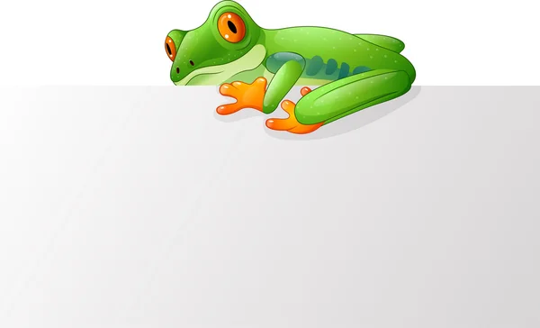 Cute frog on the blank sign — Stock Vector