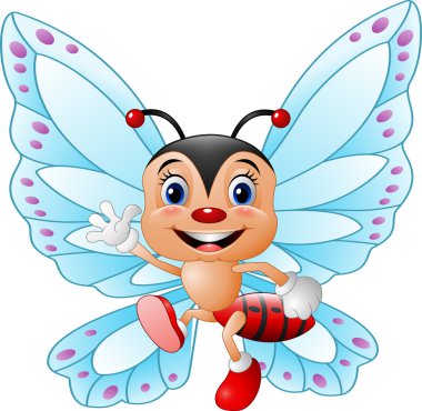 Karikatür komik kelebek el sallayarak