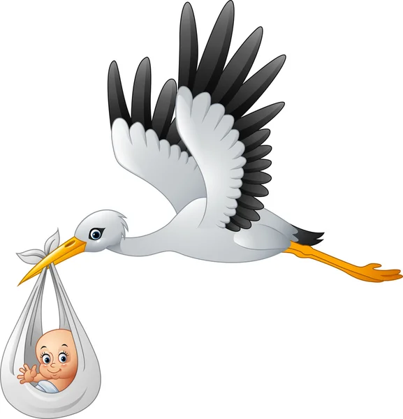 Cartoon stork carrying baby — Stock Vector