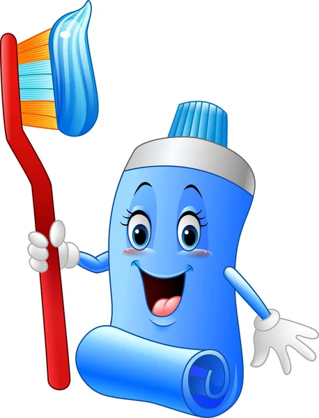 Cartoon, αστεία οδοντόκρεμα και οδοντόβουρτσα — Διανυσματικό Αρχείο
