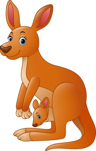Cartoon red kangaroo carrying a cute Joey — Stock Vector