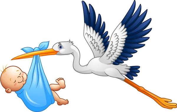 Karikatür leylek bebek çocuk ile — Stok Vektör