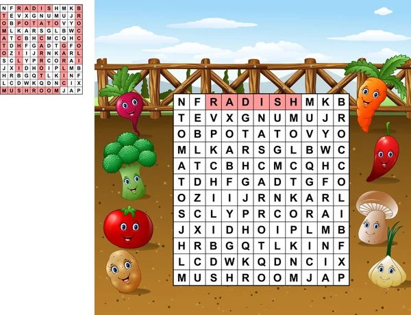 Word search puzzle about vegetables — Stock vektor