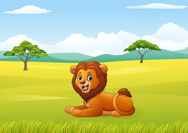 Cute lion sitting in jungle — Stock vektor