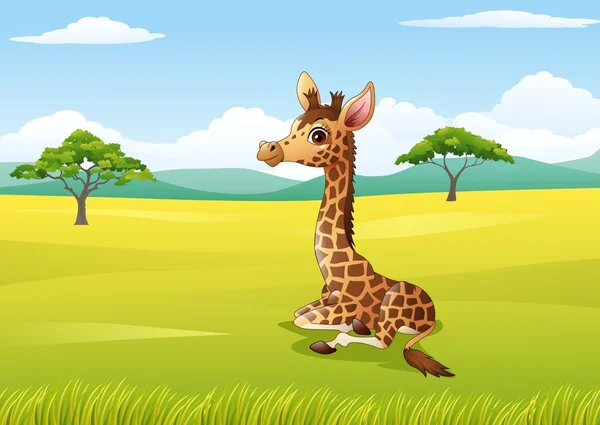 Girafa dos desenhos animados sentada na selva — Vetor de Stock