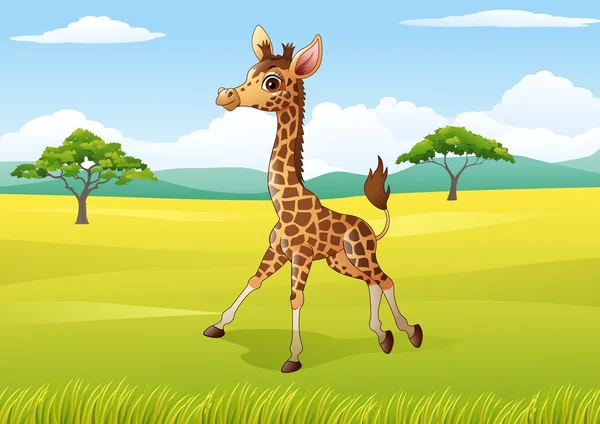 Cartoon glückliche Giraffe im Dschungel — Stockvektor