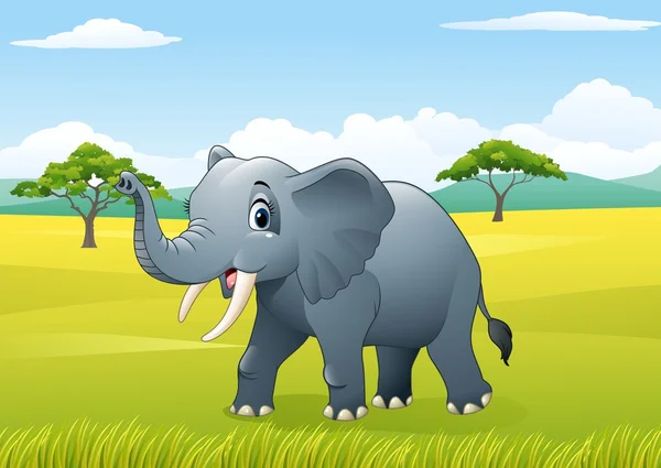 Dibujos animados elefante divertido en la selva — Vector de stock