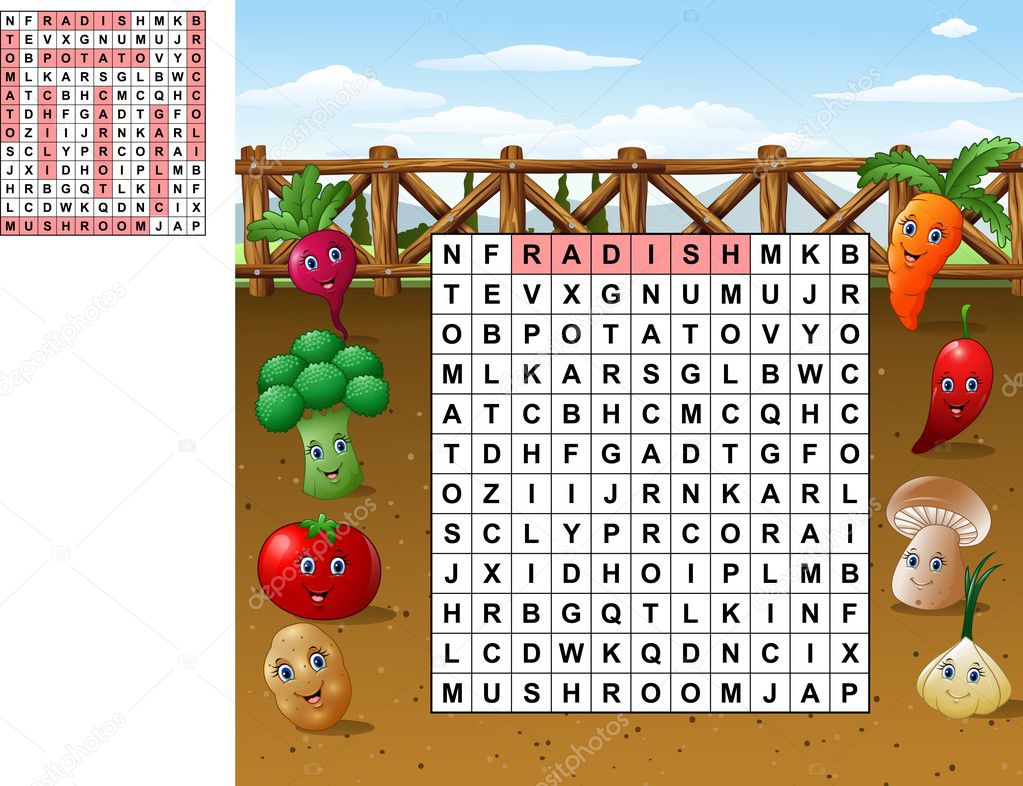 Word search puzzle about vegetables