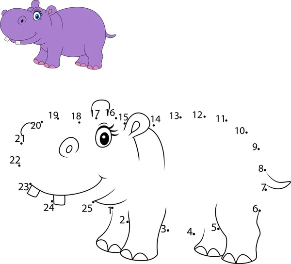 Connectez le numéro pour dessiner le jeu éducatif animal pour les enfants, Mignon hippopotame — Image vectorielle