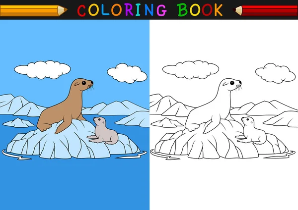 Cartoon seal coloring book — Stock Vector