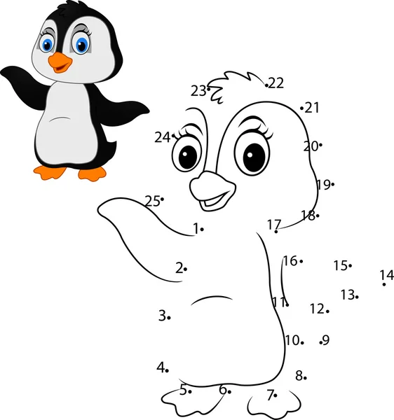 Csatlakoztassa a számot felhívni az állati oktatási játék a gyermekek számára, aranyos kis pingvin — Stock Vector
