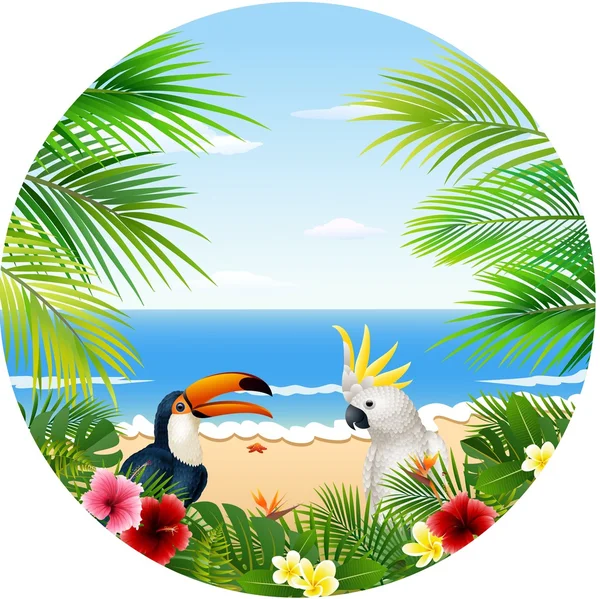 Summer card with tropical plant and bird — Stock Vector