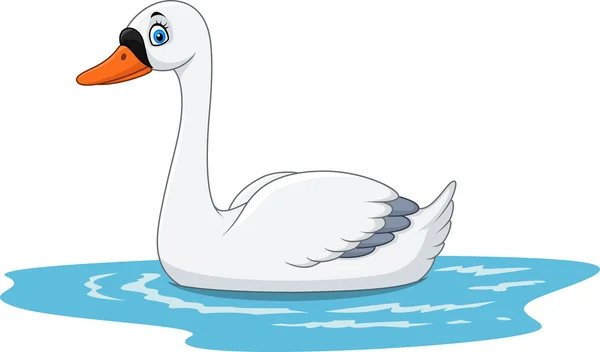 Cartoon bellezza cigno galleggia sull'acqua — Vettoriale Stock