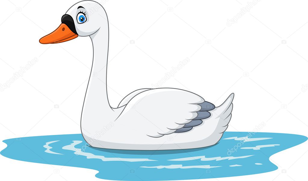 Cartoon beauty swan floats on water