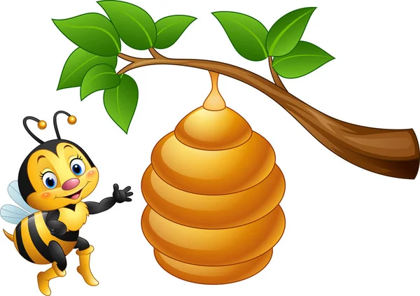 Cartoon bee and a beehive — Stock Vector