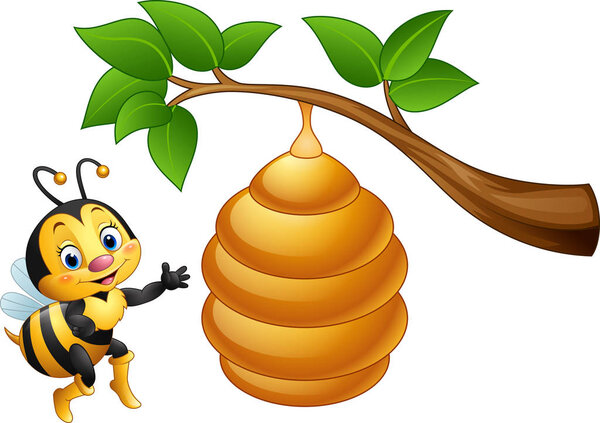 Cartoon bee and a beehive