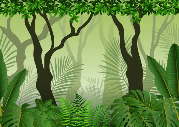 Sömlös med tropisk skog bakgrund — Stock vektor